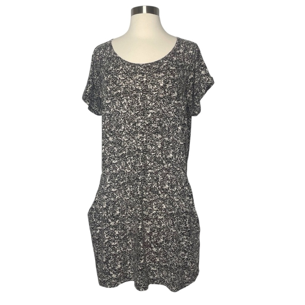Cotton Mini Dress Pockets Size L Black White Beach Casual Tunic Comfy Hi-Line